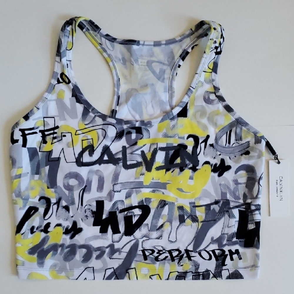 Calvin Klein Performace Graffiti Racerback Sports Top Bralette Crop Tank Top